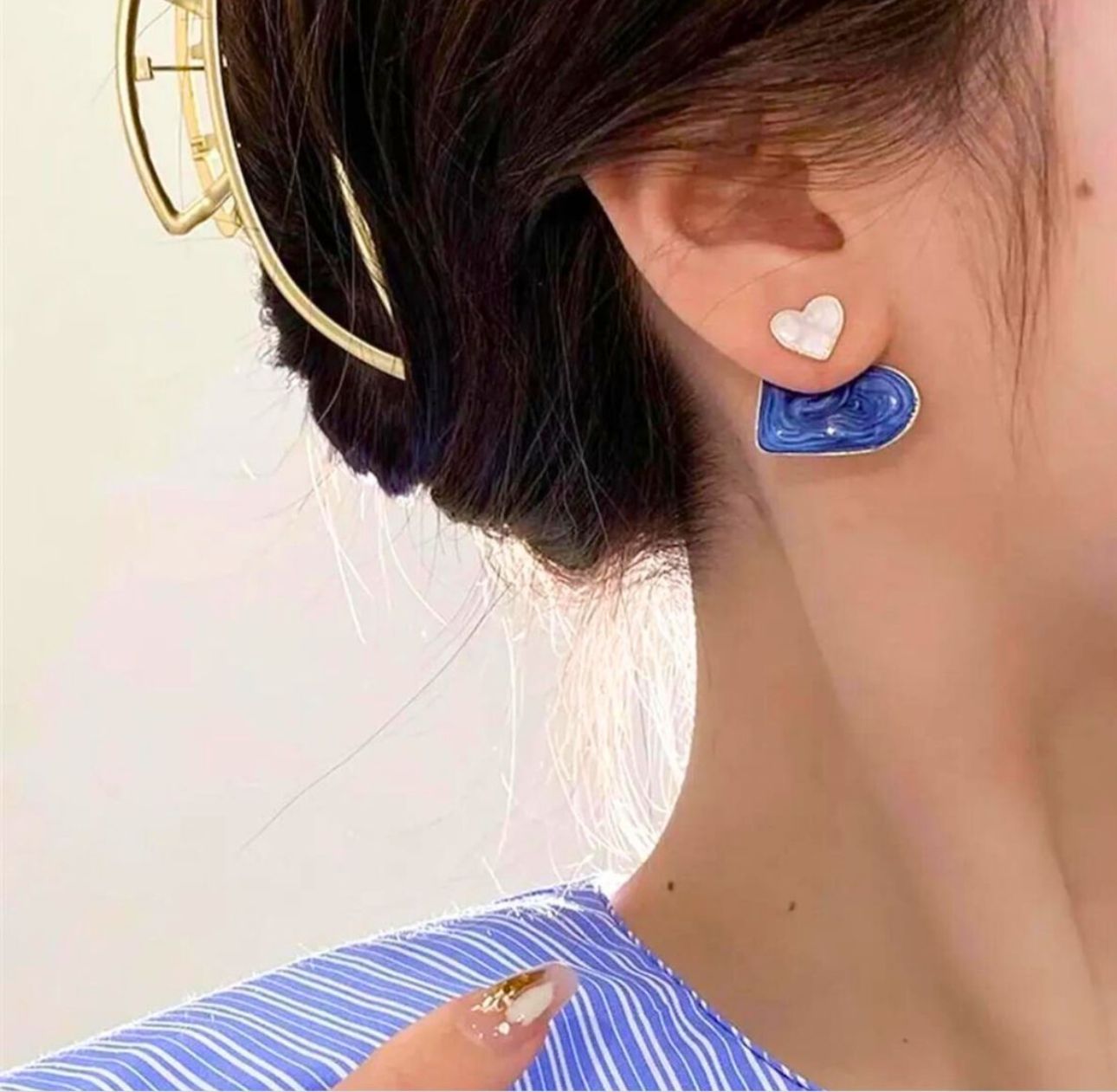Enamel Blue Heart Stud Korean Earrings - KE376 - Sai Harshith's Trendy Collections