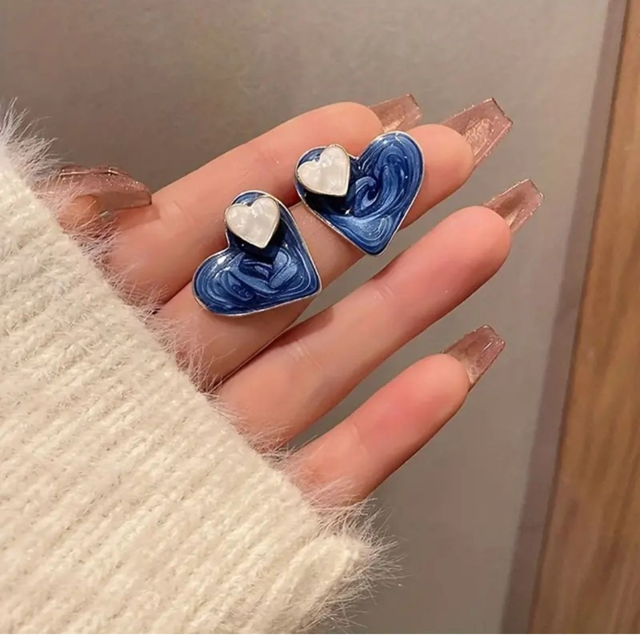 Enamel Blue Heart Stud Korean Earrings - KE376 - Sai Harshith's Trendy Collections