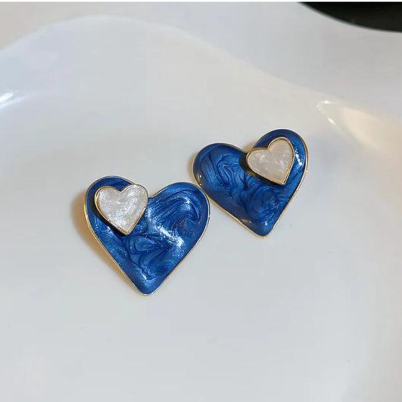 Enamel Blue Heart Stud Korean Earrings - KE376 - Sai Harshith's Trendy Collections