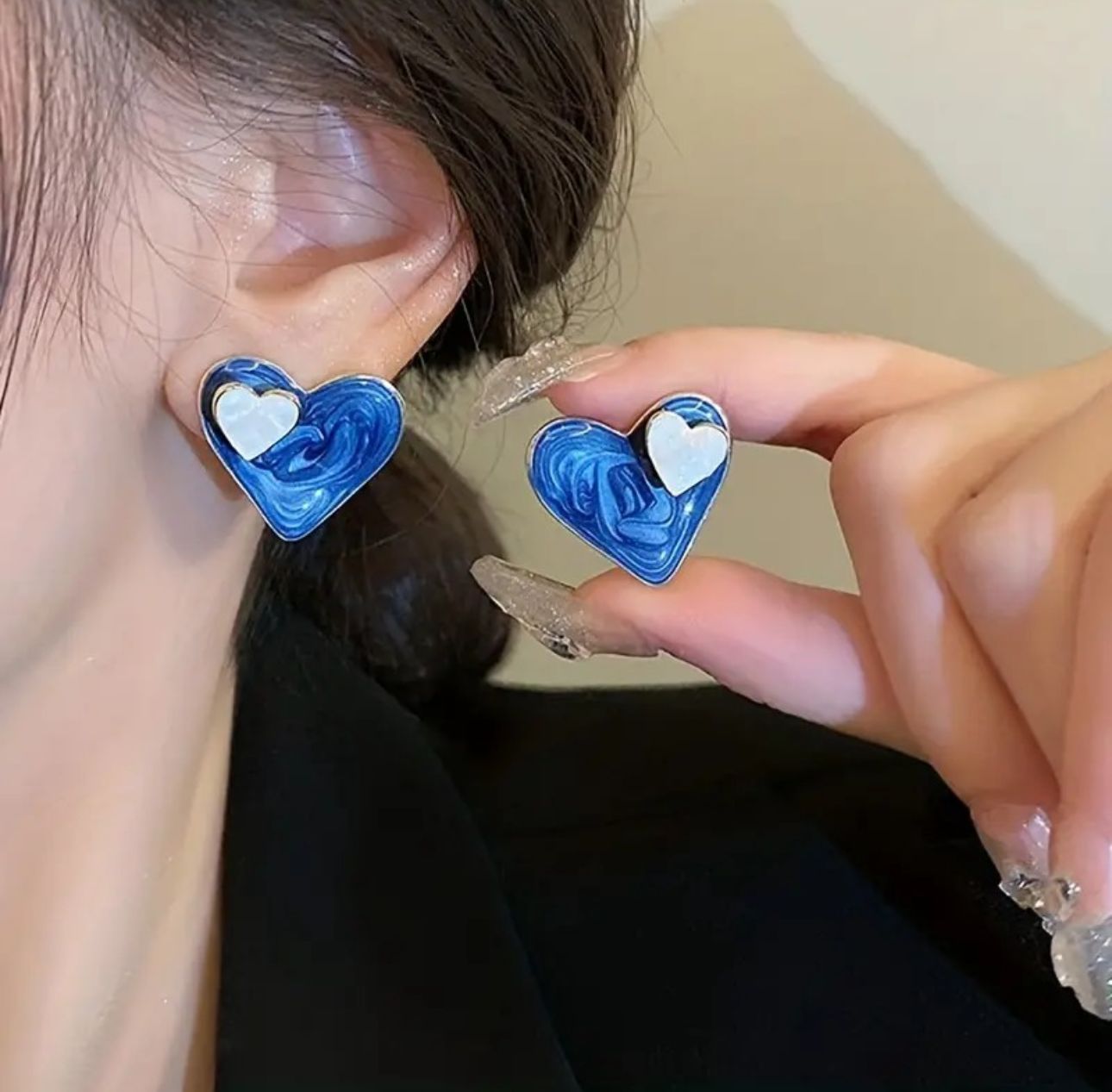 Enamel Blue Heart Stud Korean Earrings - KE376 - Sai Harshith's Trendy Collections