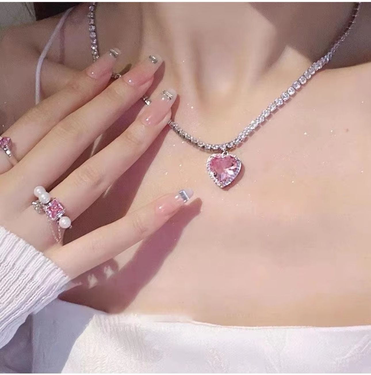 Pink Heart Stone Necklace - KE377