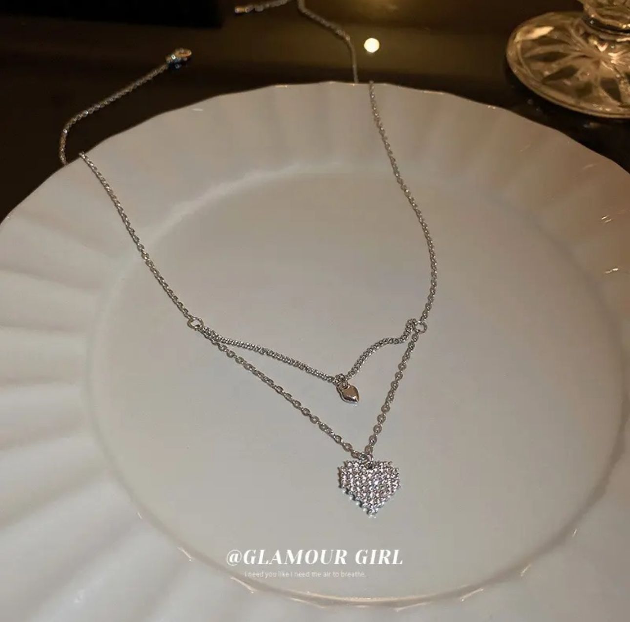 Double Layer Delicate Heart Necklace - KE378