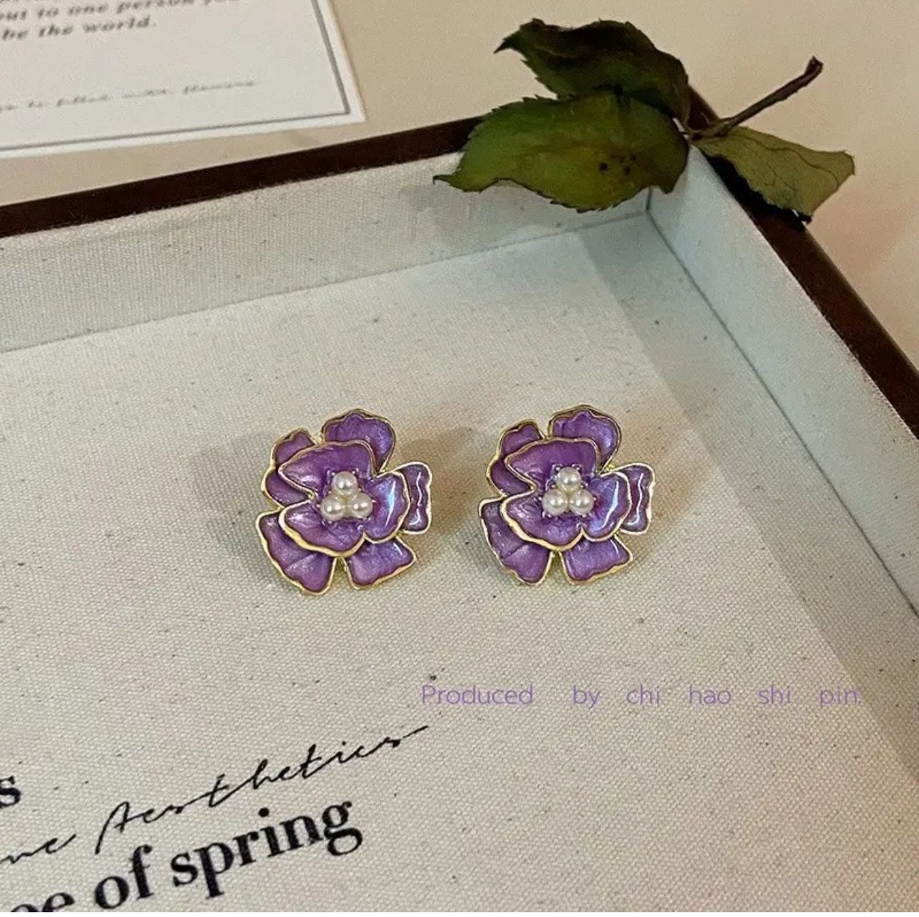 Lavender Pearl Flower Stud Korean Earrings - KE379