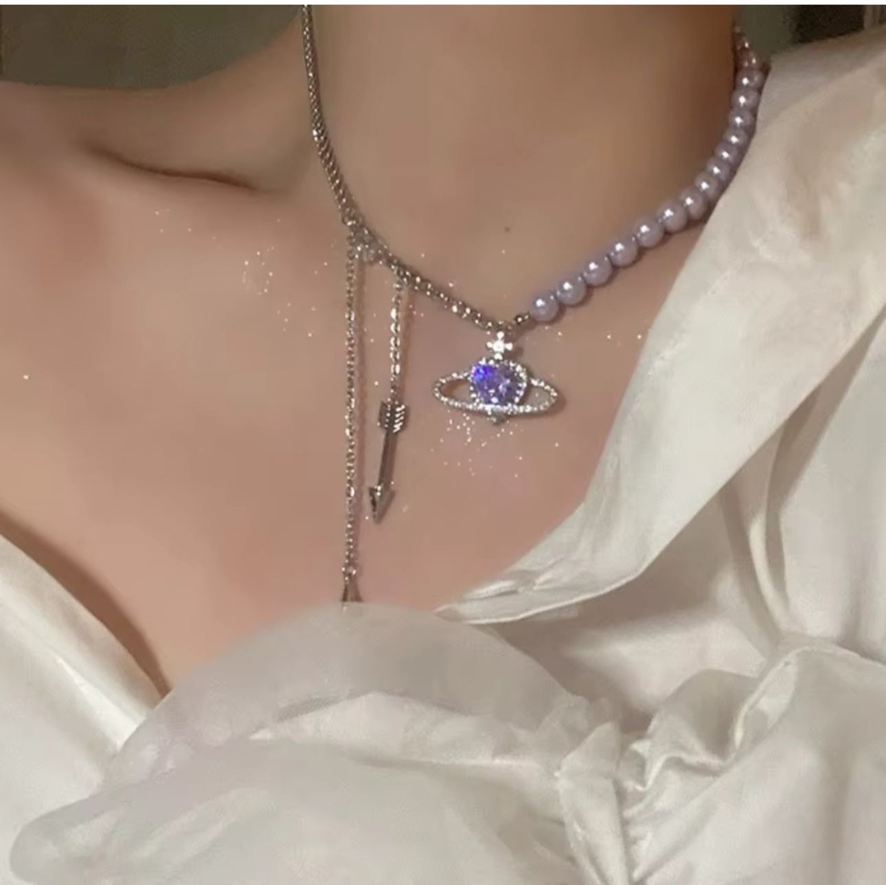 Lavender Love Planet Pearl Necklace - KE380