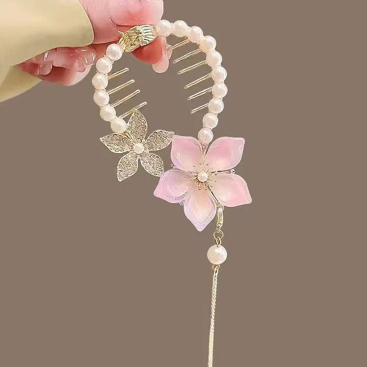 Pink Lotus ball buckle Korean hairclip - KE553
