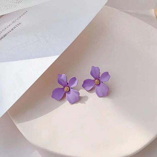 Korean Style New Flower Earrings - Purple - KE395 - Sai Harshith's Trendy Collections