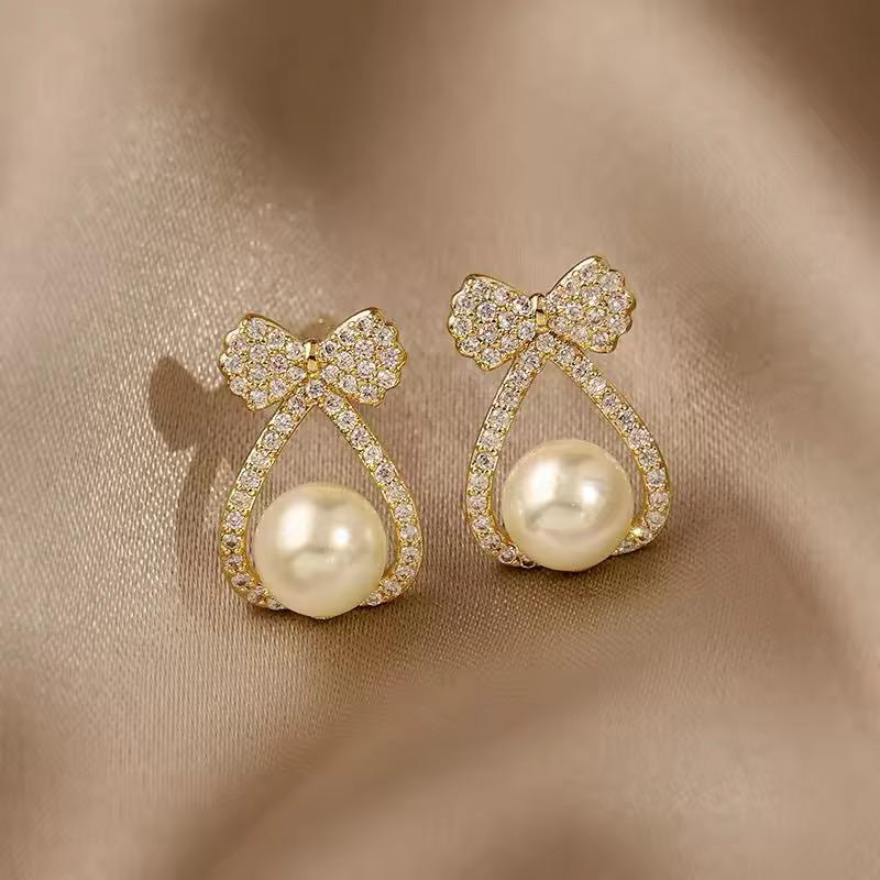 Bow Knot Pearl Stud Earrings - KE404 - Sai Harshith's Trendy Collections