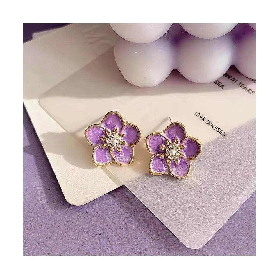 Lavender Purple Earrings Simple Exquisite Dissymmetry Flower Earrings - KE405 - Sai Harshith's Trendy Collections