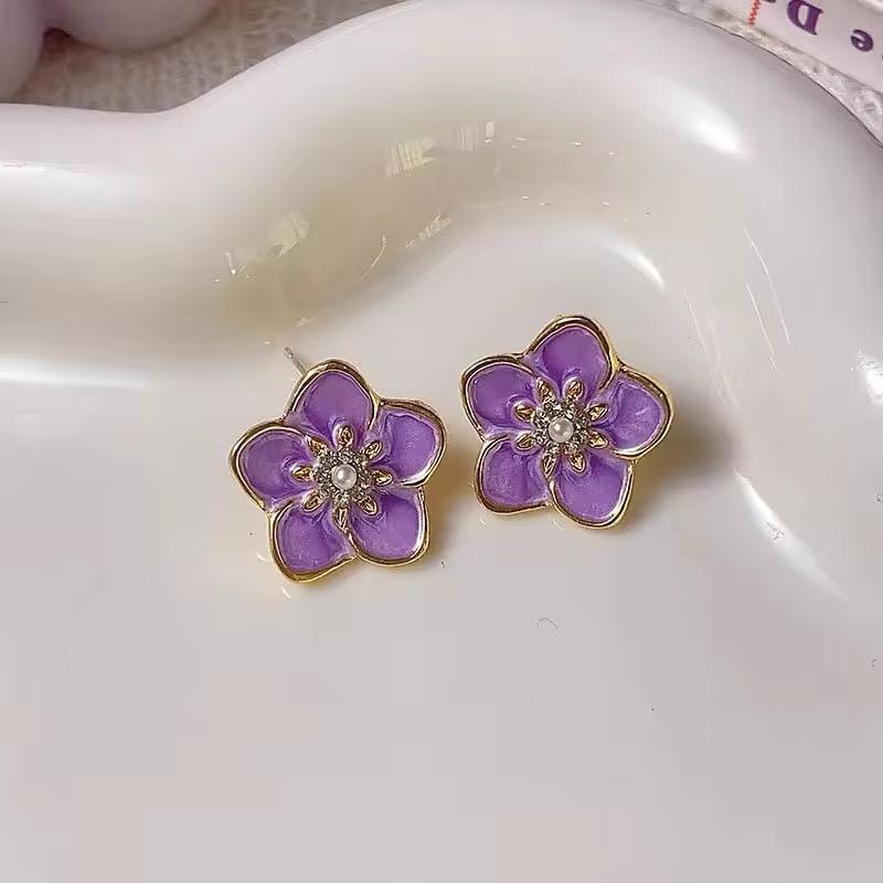 Lavender Purple Earrings Simple Exquisite Dissymmetry Flower Earrings - KE405 - Sai Harshith's Trendy Collections