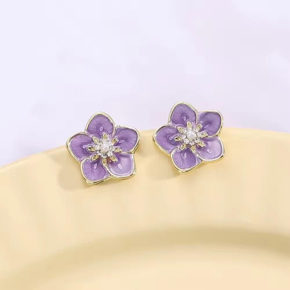 Lavender Purple Earrings Simple Exquisite Dissymmetry Flower Earrings - KE405 - Sai Harshith's Trendy Collections