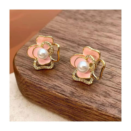 Drop Oil Pearl Diamond Flower Korean Earrings - KE415 - Sai Harshith's Trendy Collections