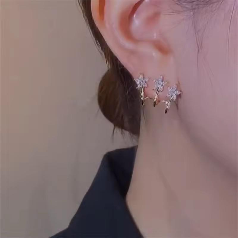 Sparkling Pentagram Flower Earrings Popular Sweet Star Stud Earrings - KE417