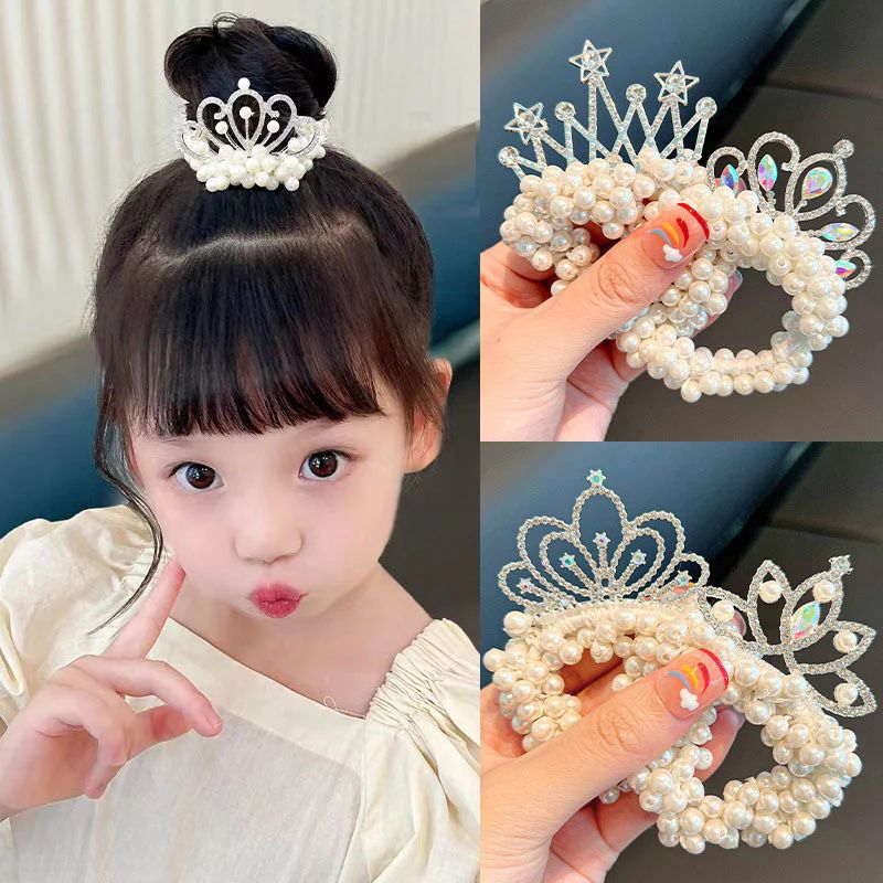 White Pearl Star Hair Tie Princess Rubber Band - KE447