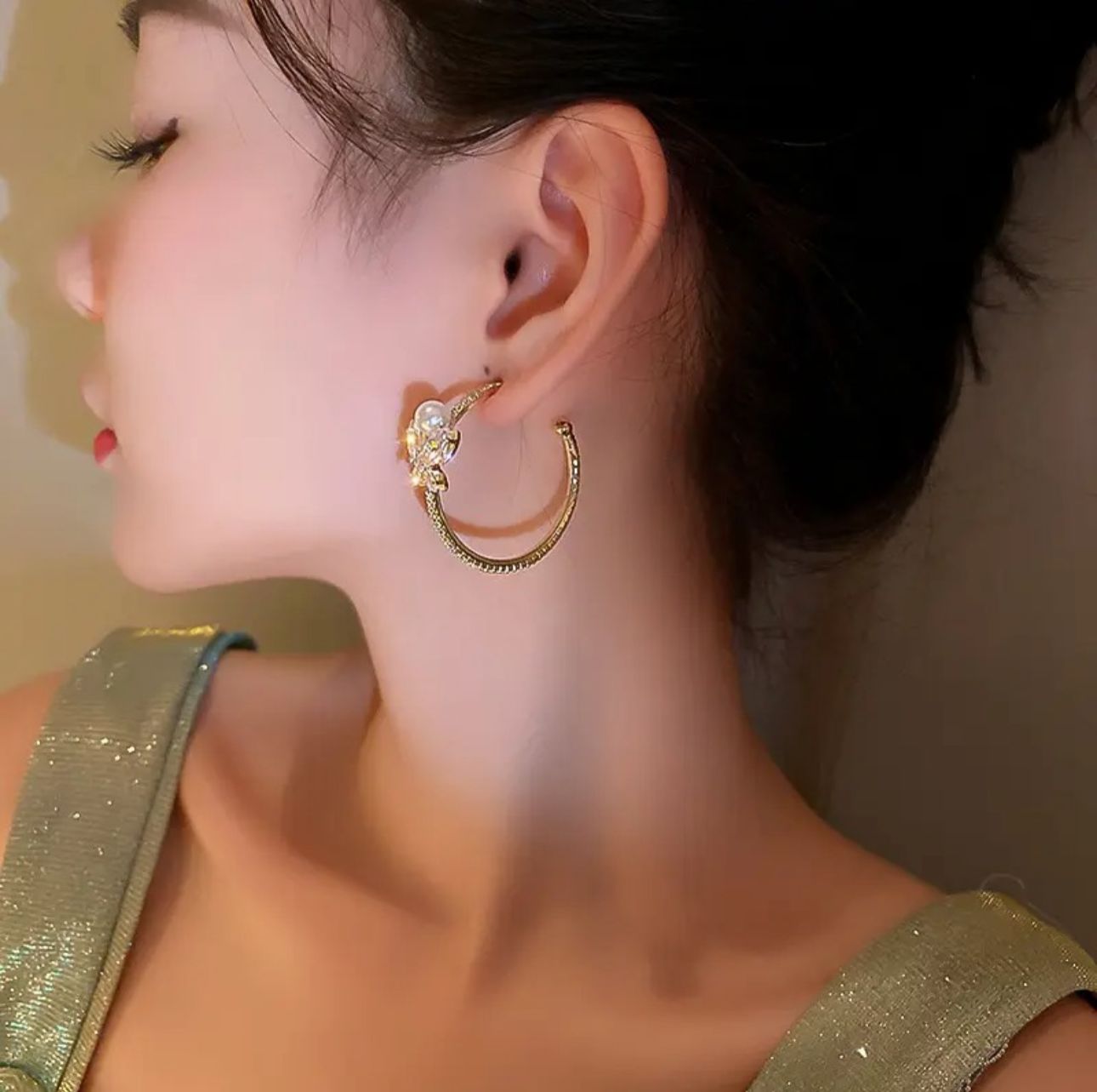 Crystal Butterfly Hoop Korean Earrings - KE462