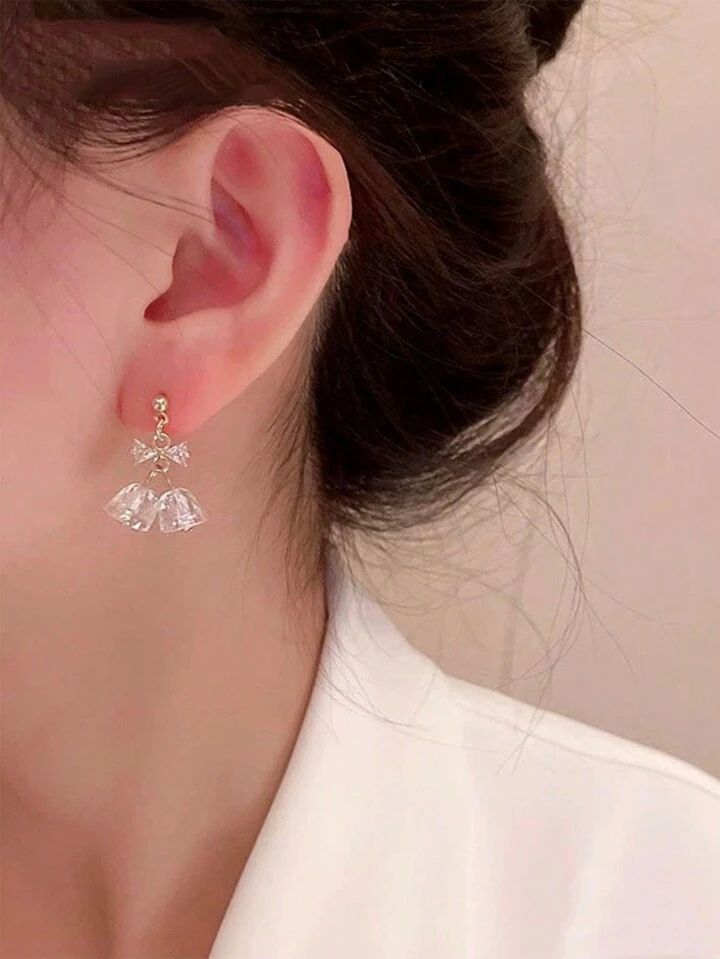 Korean version of pearl zircon earrings - KE465