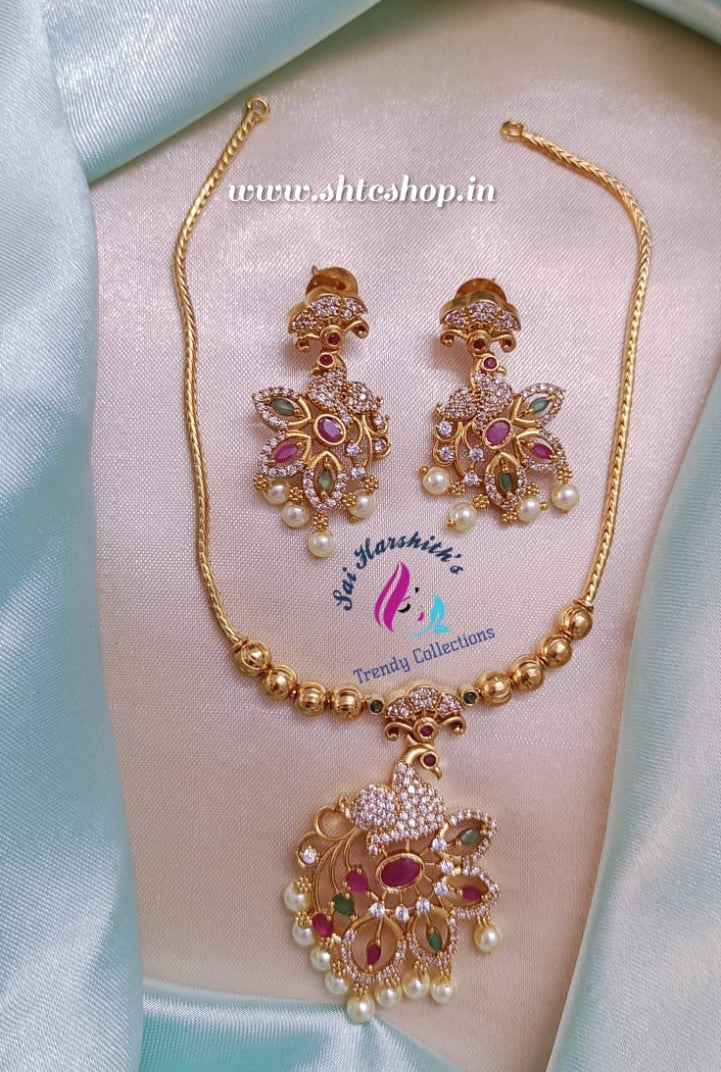 Gold Finish AD Necklace - SHTC529 - Sai Harshith's Trendy Collections