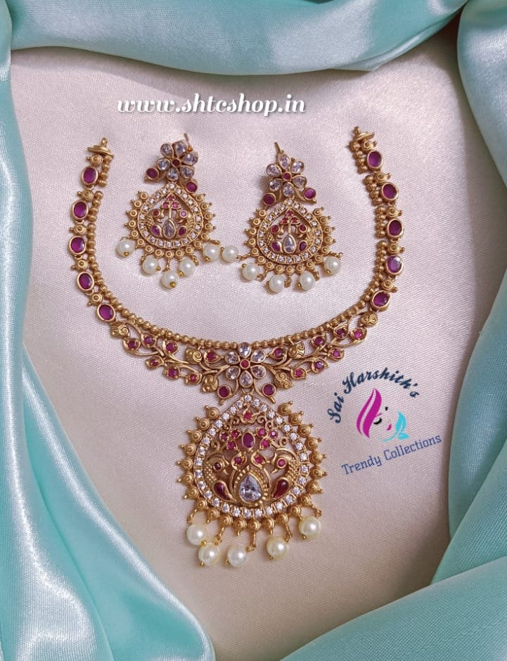 Gold Replica Matte Necklace - SHTC545 - Sai Harshith's Trendy Collections
