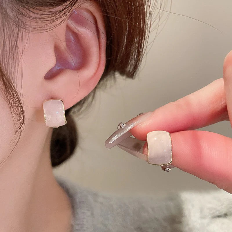 Oil drop arc Korean earrings (Light Grey) - KE575