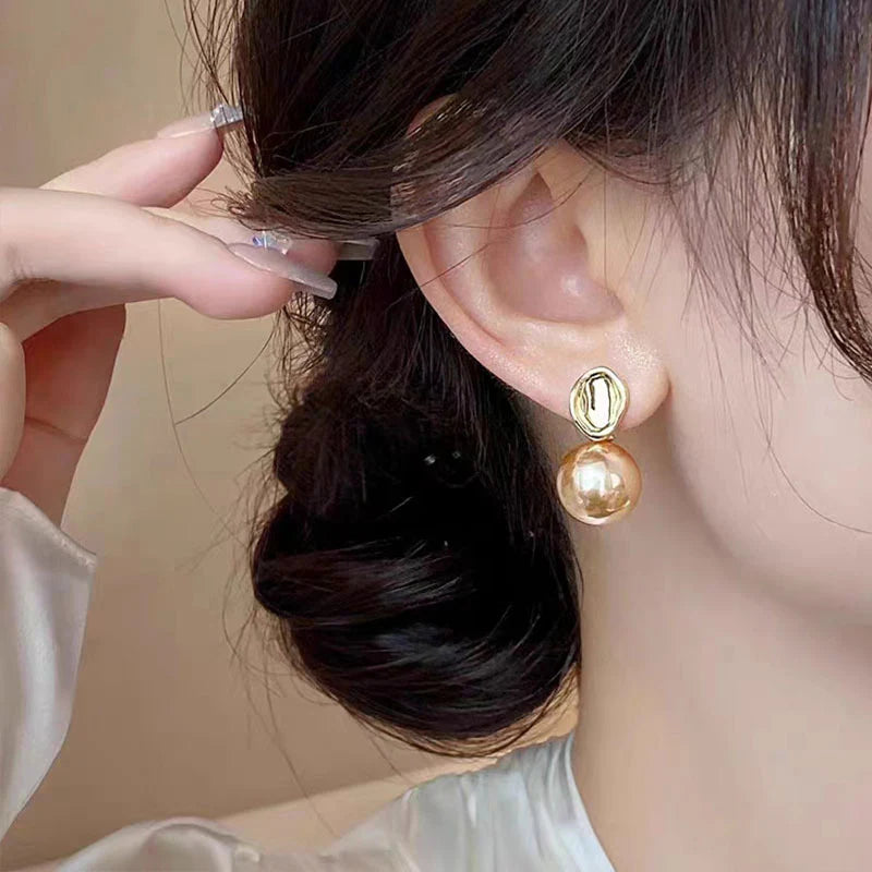 Metallic Pink Pearl Korean Earrings - KE589