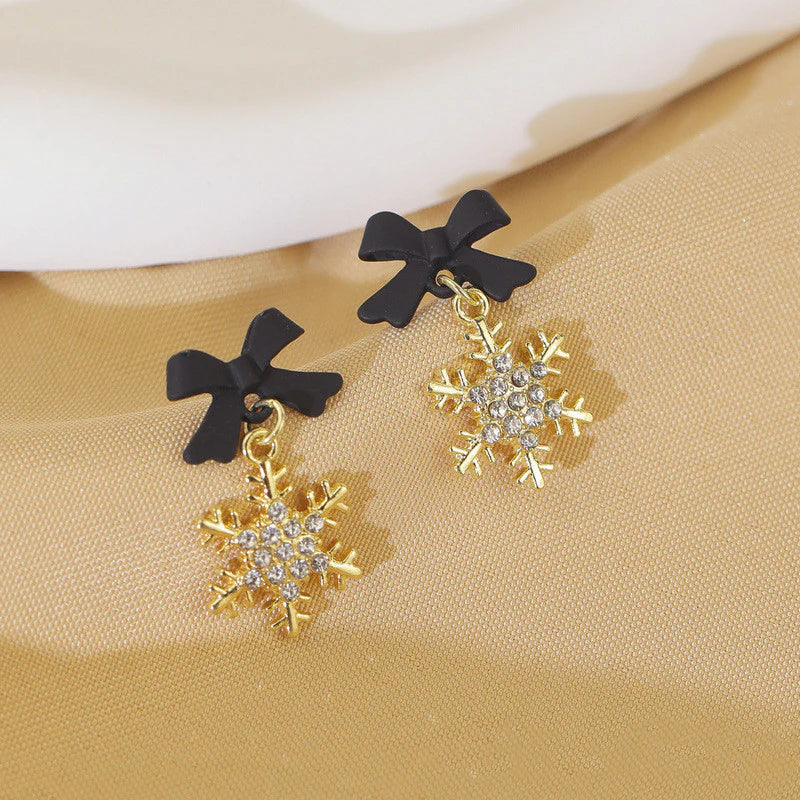 South Korea Black bow snowflake earrings - KE606
