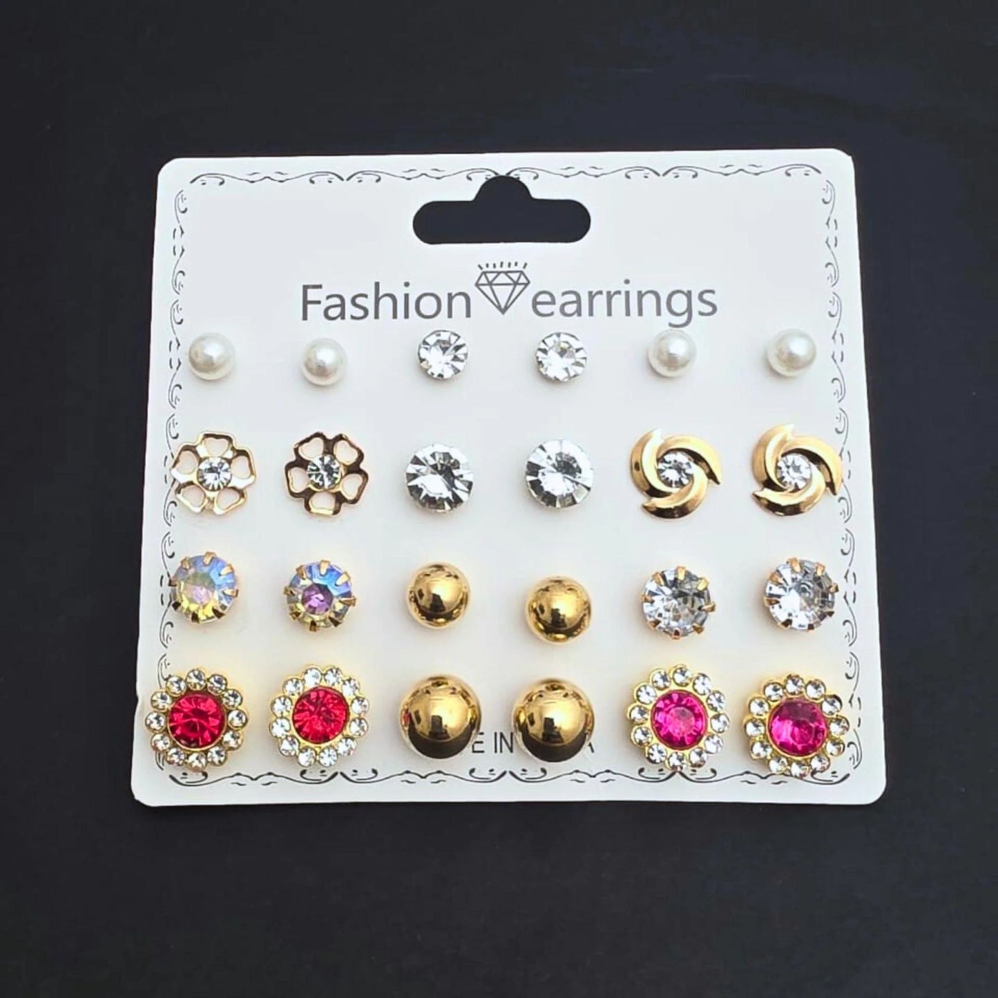 Anti Tarnish New monthly 12 pairs card-mounted earrings set - KE616