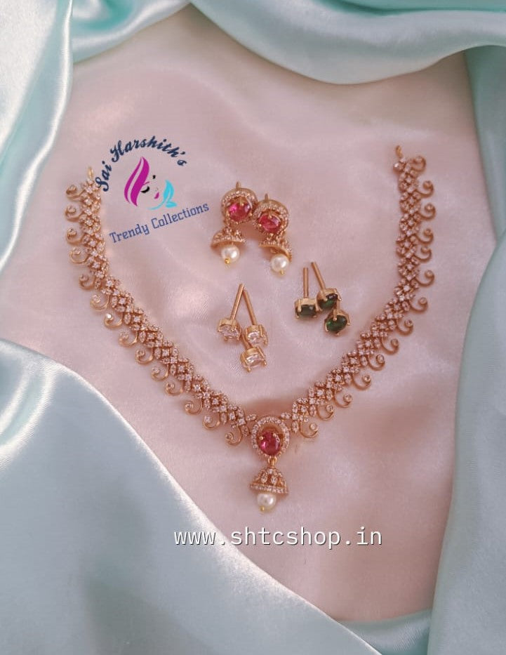 3-in-1 Color Changeable CZ Matte Necklace with Earrings - SHTC670 - Sai Harshith's Trendy Collections