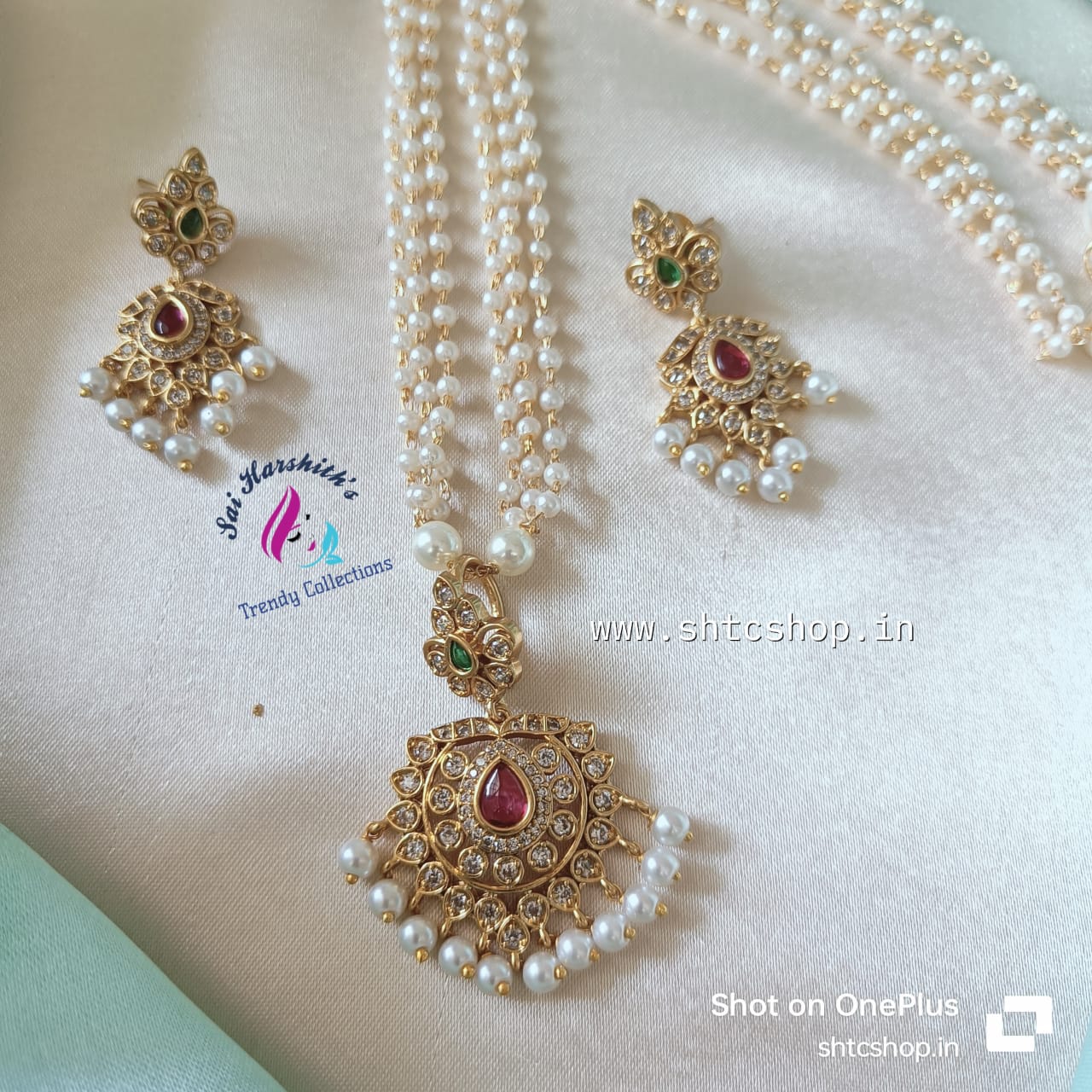 Cute 3 layer Pearl Chain with Kempu Pendant - SHTC739 - Sai Harshith's Trendy Collections