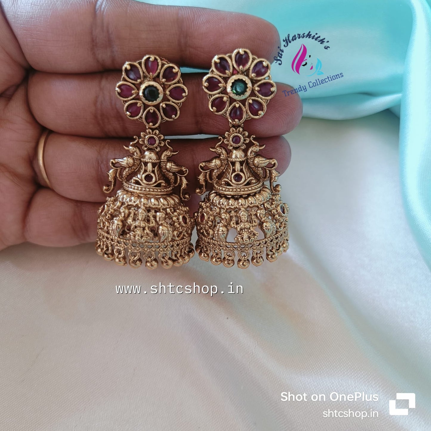 Gold Replica Temple Finish Kempu Jumkas - SHTC742 - Sai Harshith's Trendy Collections