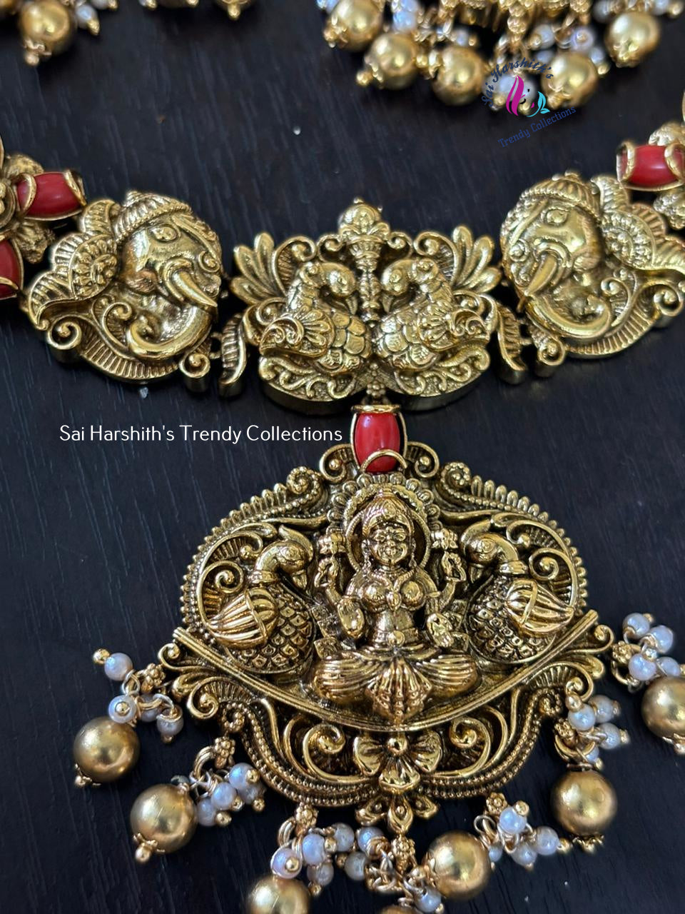 Temple Finish Coral Jewelry Set - SHTC834 - Sai Harshith's Trendy Collections