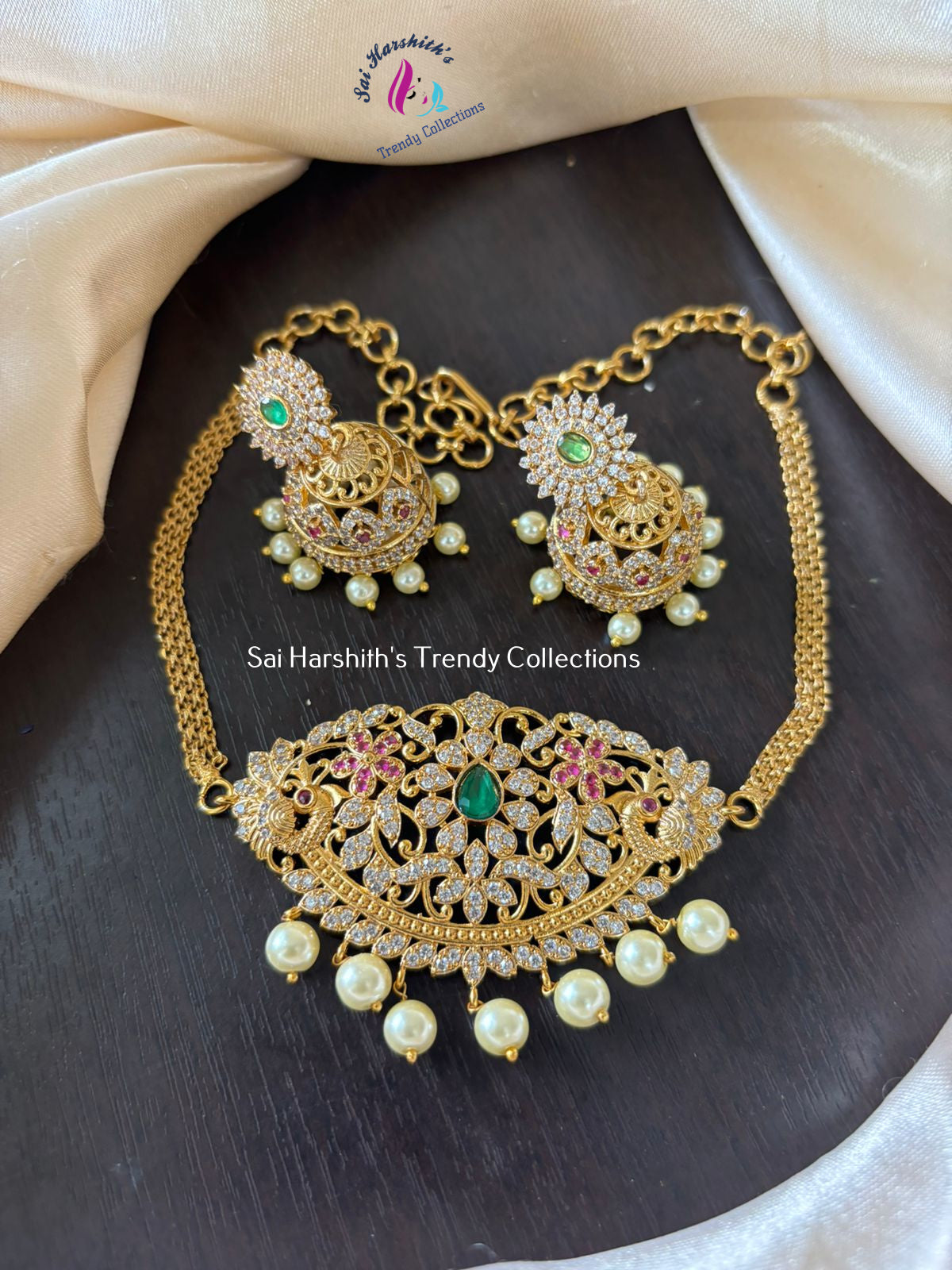 Cz matte Chocker with earrings - SHTC843 - Sai Harshith's Trendy Collections