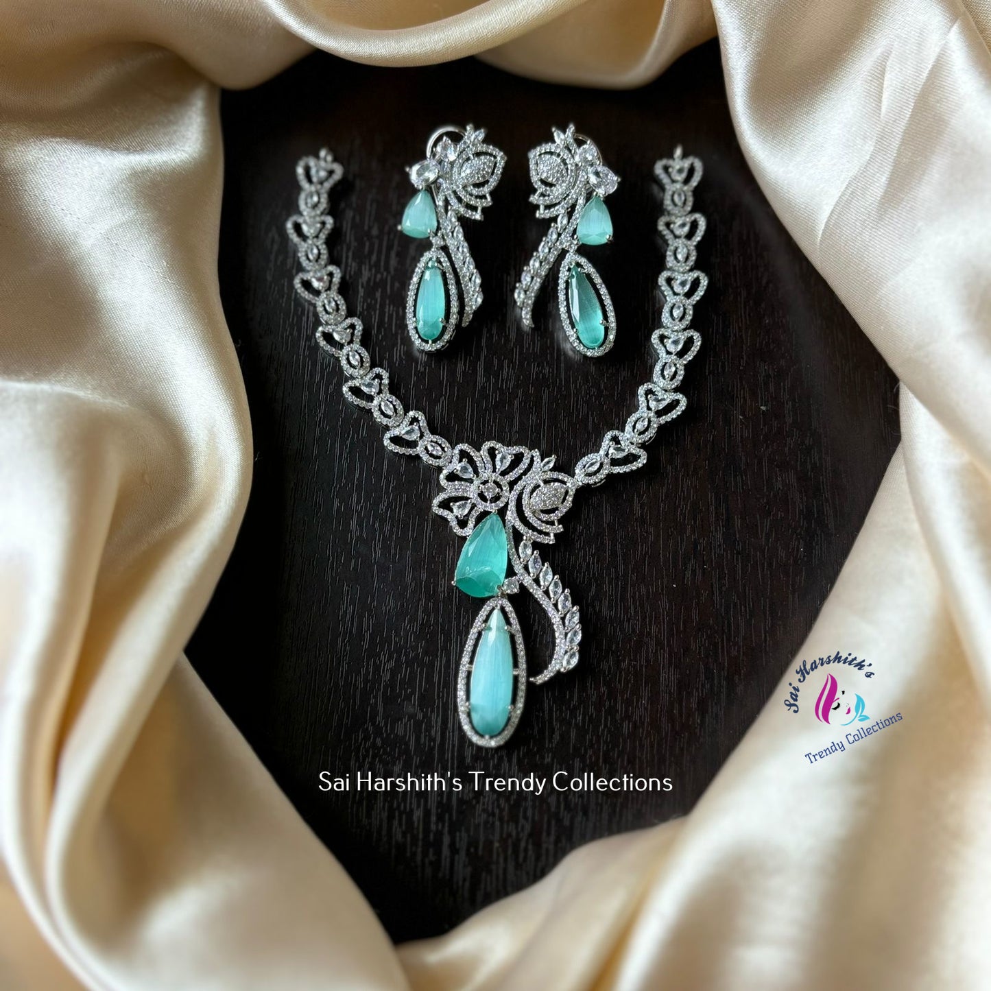 Diamond look alike statement Necklace set - SHTC863 - Sai Harshith's Trendy Collections