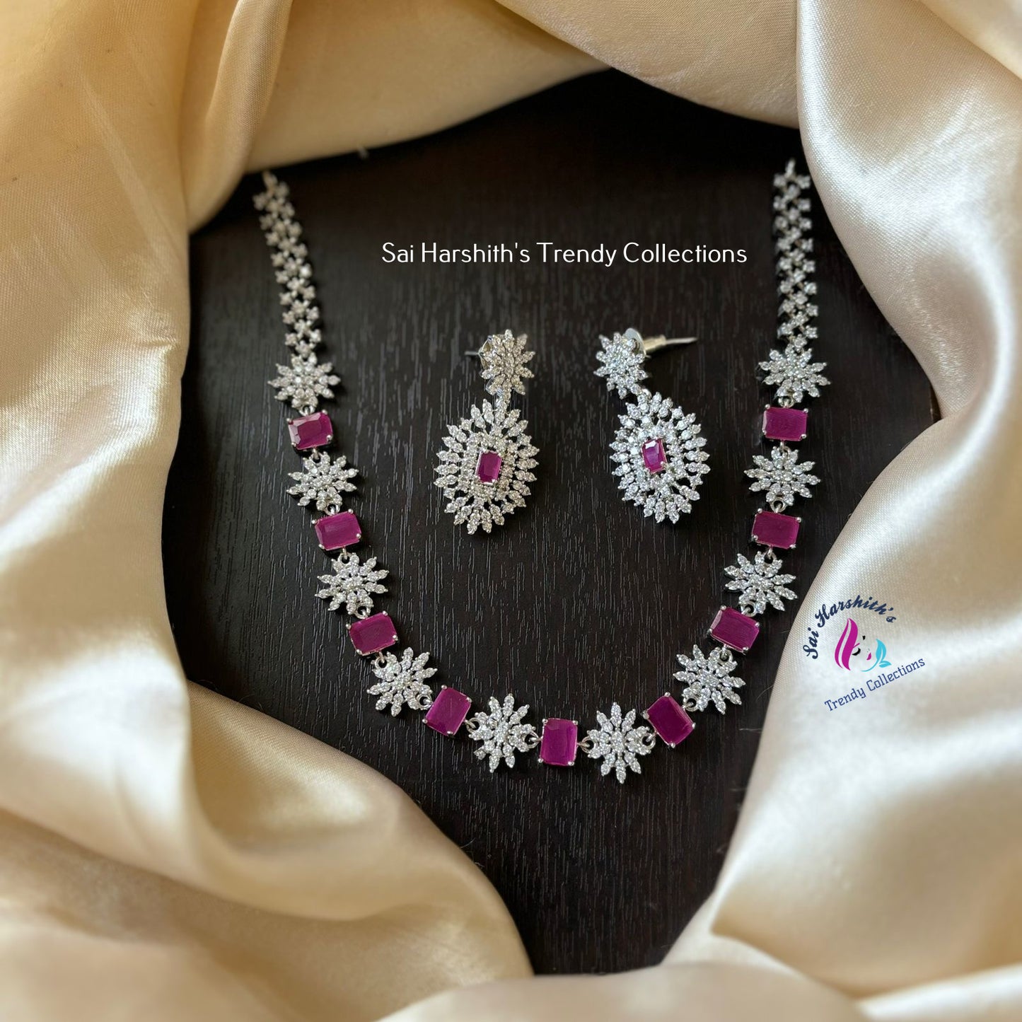 Diamond look alike Zirconia Necklace set - SHTC866 - Sai Harshith's Trendy Collections