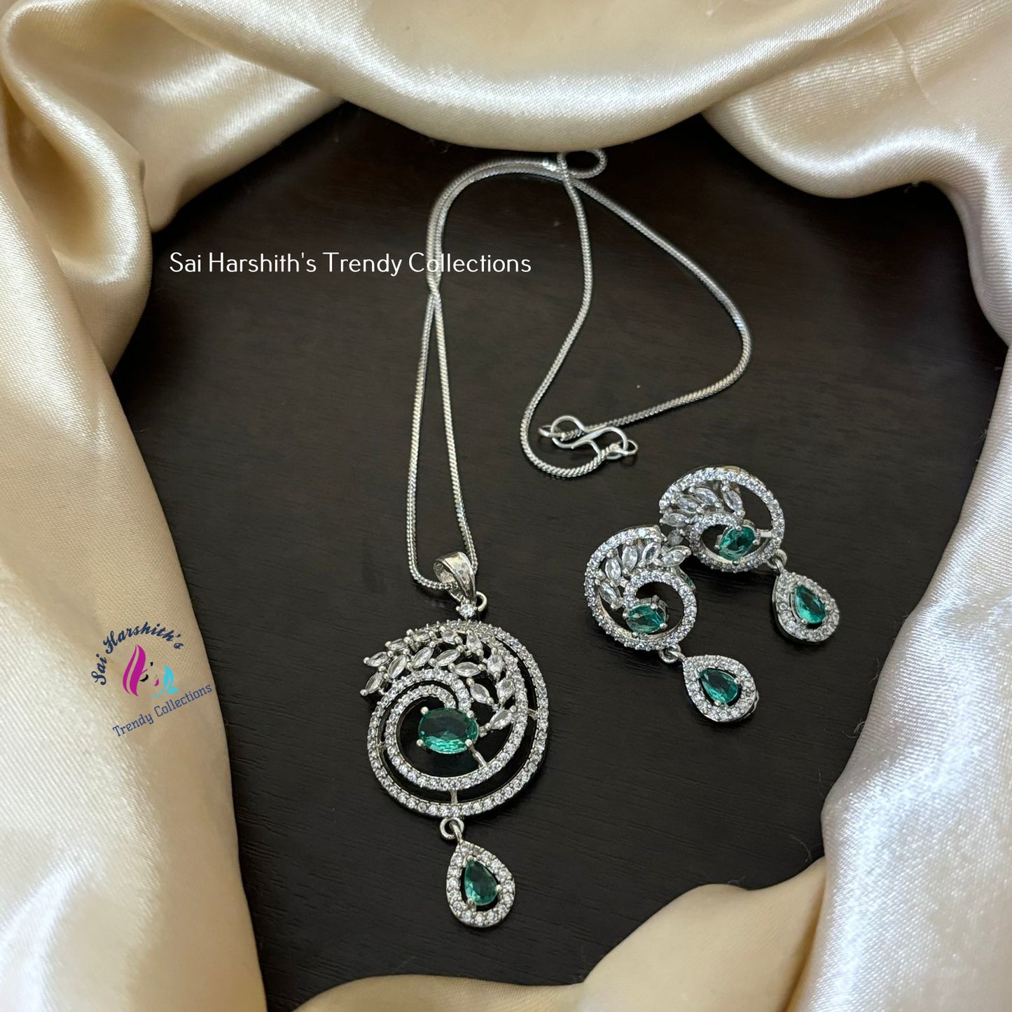 Dazzling Rhodium CZ Pendant Set - SHTC872 - Sai Harshith's Trendy Collections