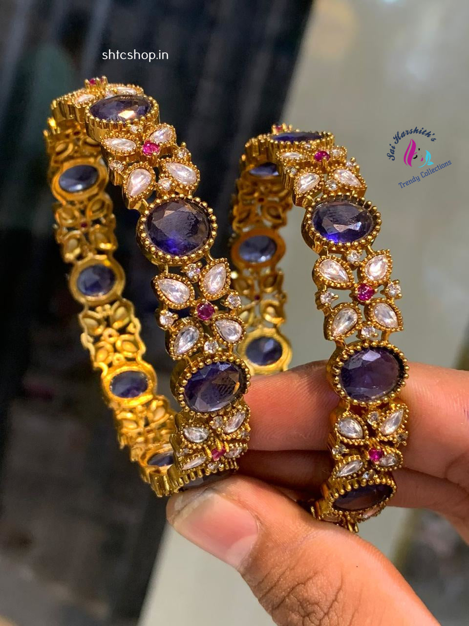 Matte Finish Bangles with kempu and AD Stones - SHTC919 - Sai Harshith's Trendy Collections