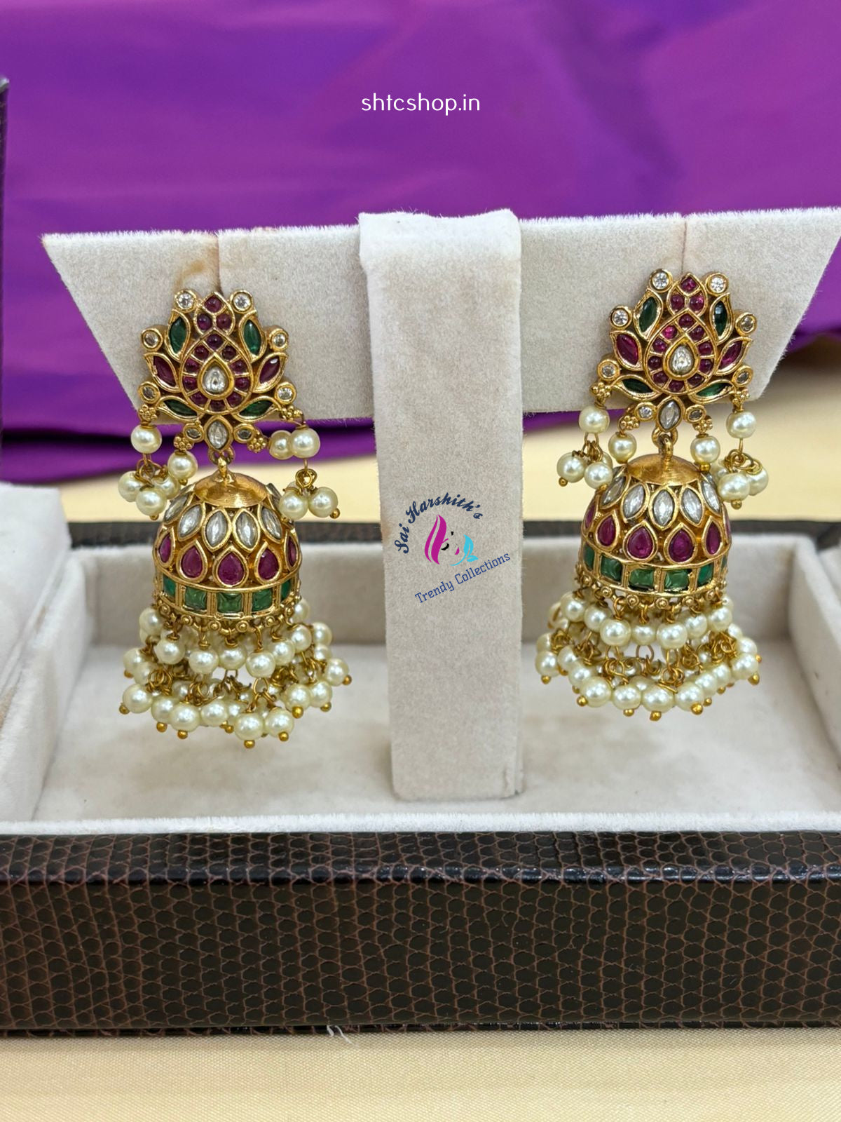 Kempu Stone Matte Finish jumkas - SHTC921 - Sai Harshith's Trendy Collections