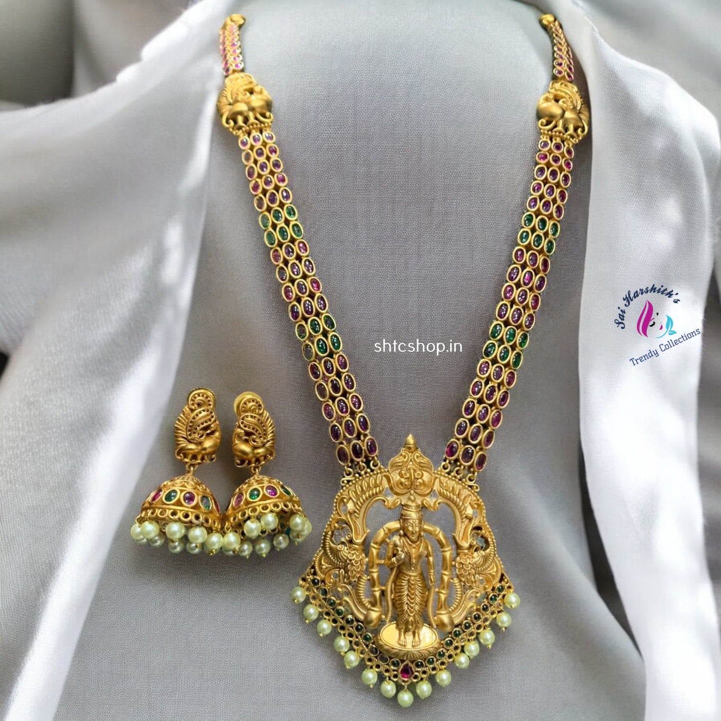 Matte Finish Long Haram with Kempu Stones - SHTC946 - Sai Harshith's Trendy Collections