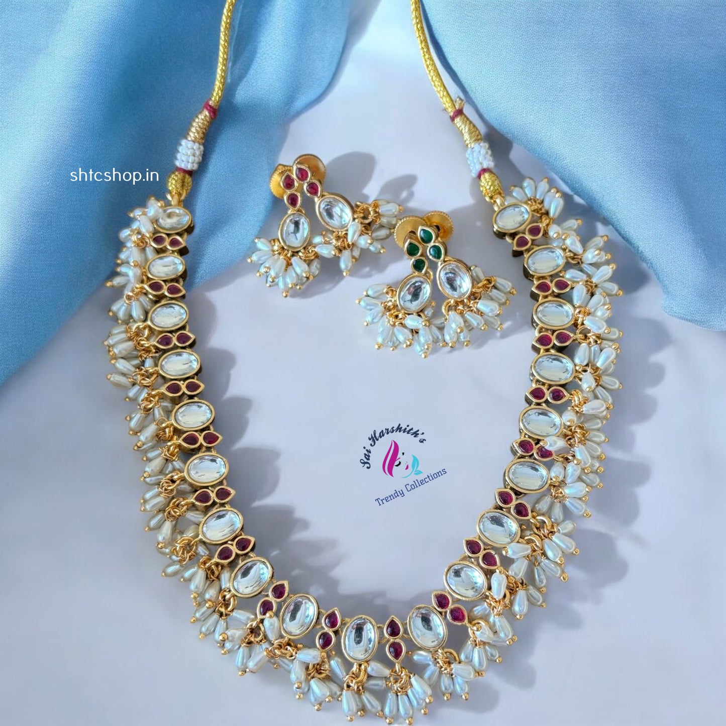 2 way Matte Finish Kuttapusalu Statement Necklace with 2 pairs of earrings - SHTC951 - Sai Harshith's Trendy Collections