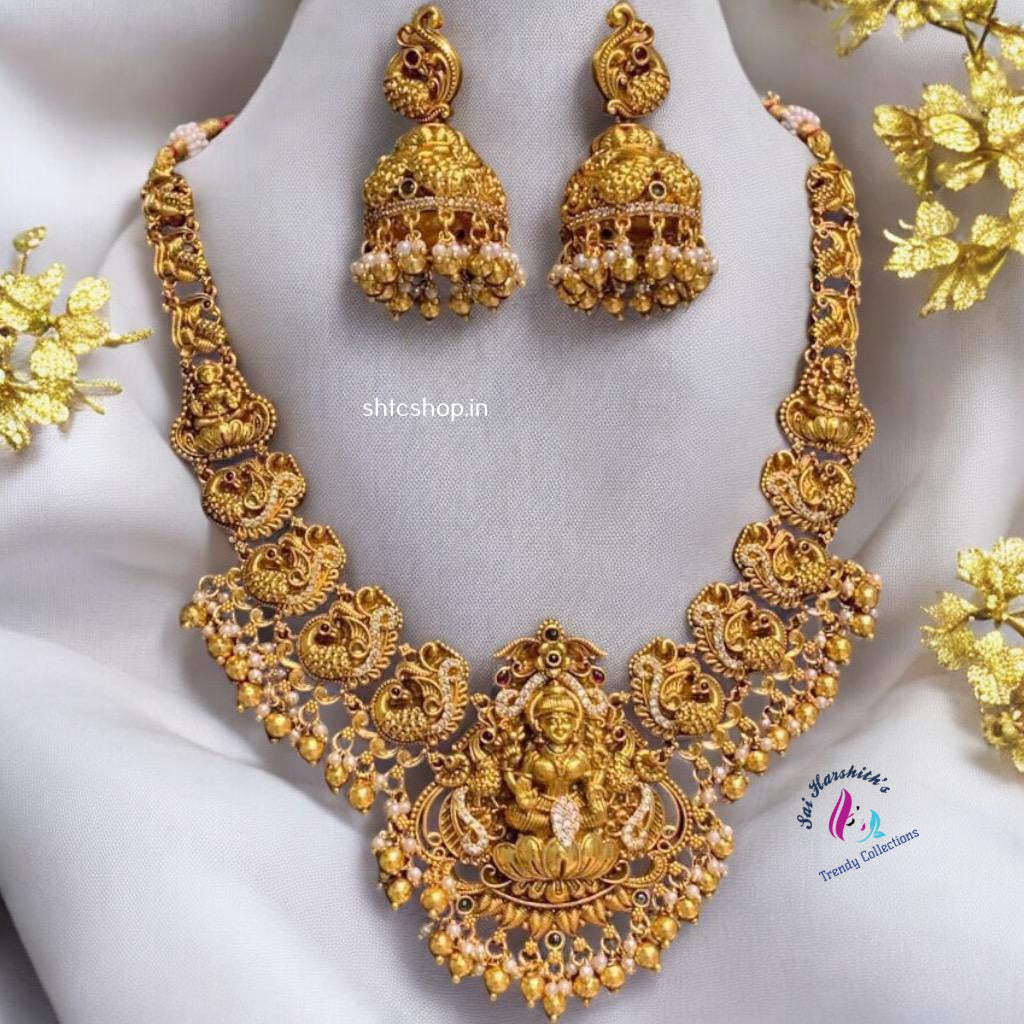 Matte Temple Necklace with Jumkas - SHTC960 - Sai Harshith's Trendy Collections