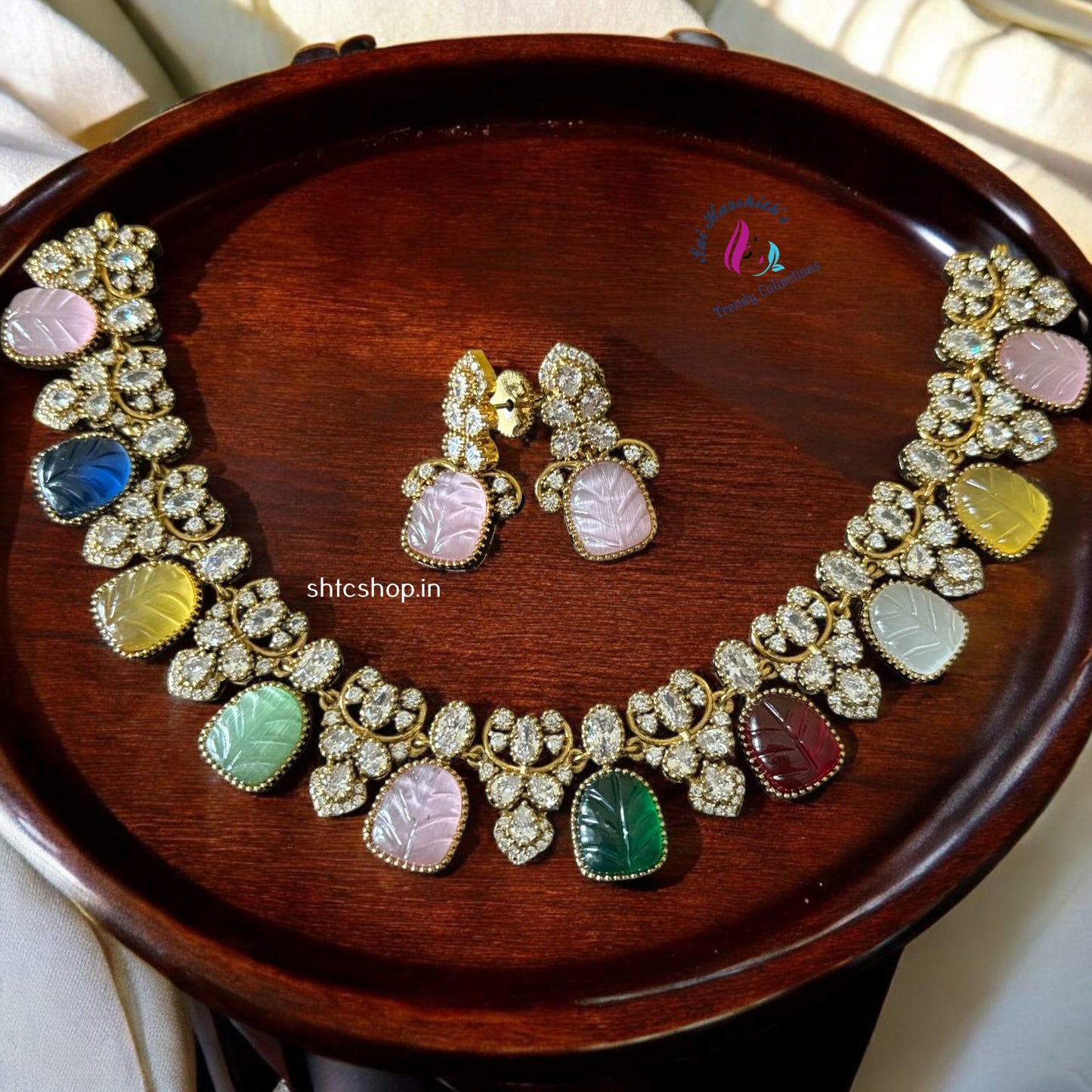 Matte Finish Multicolor Statement Cz Necklace - SHTC963 - Sai Harshith's Trendy Collections