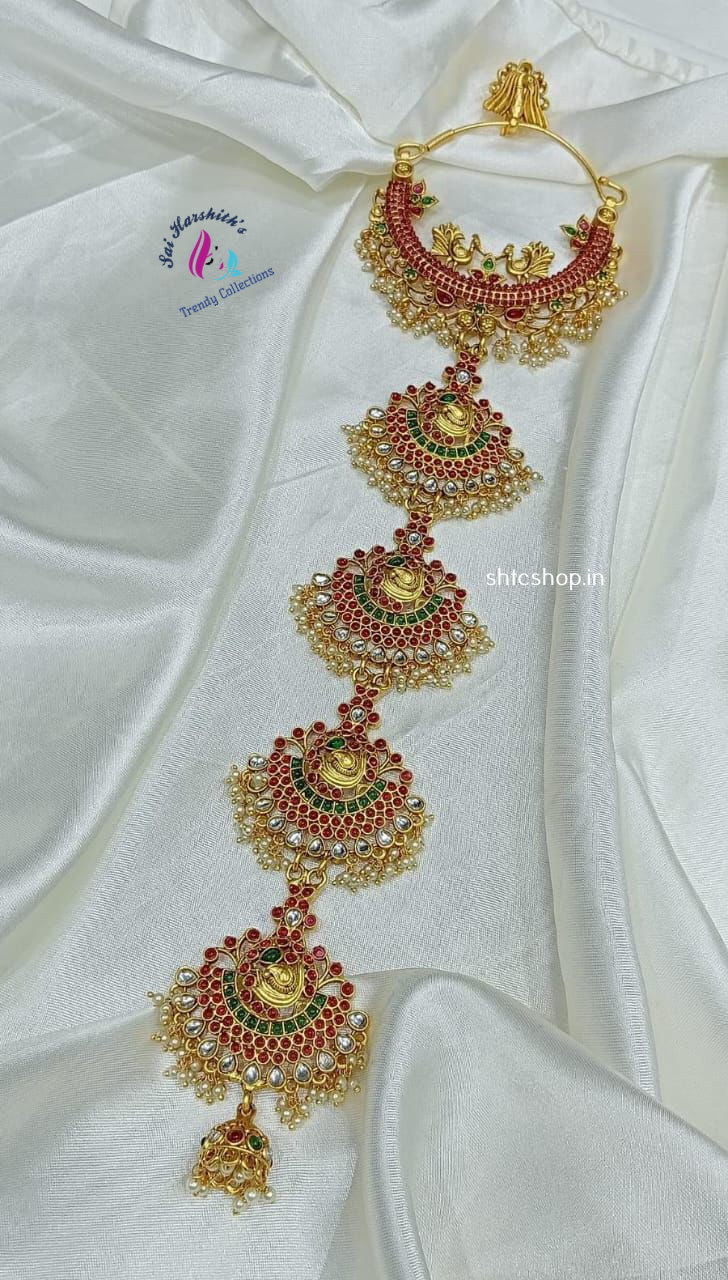 Short Kempu and Kundan Stone Jada Billai - SHTC972 - Sai Harshith's Trendy Collections