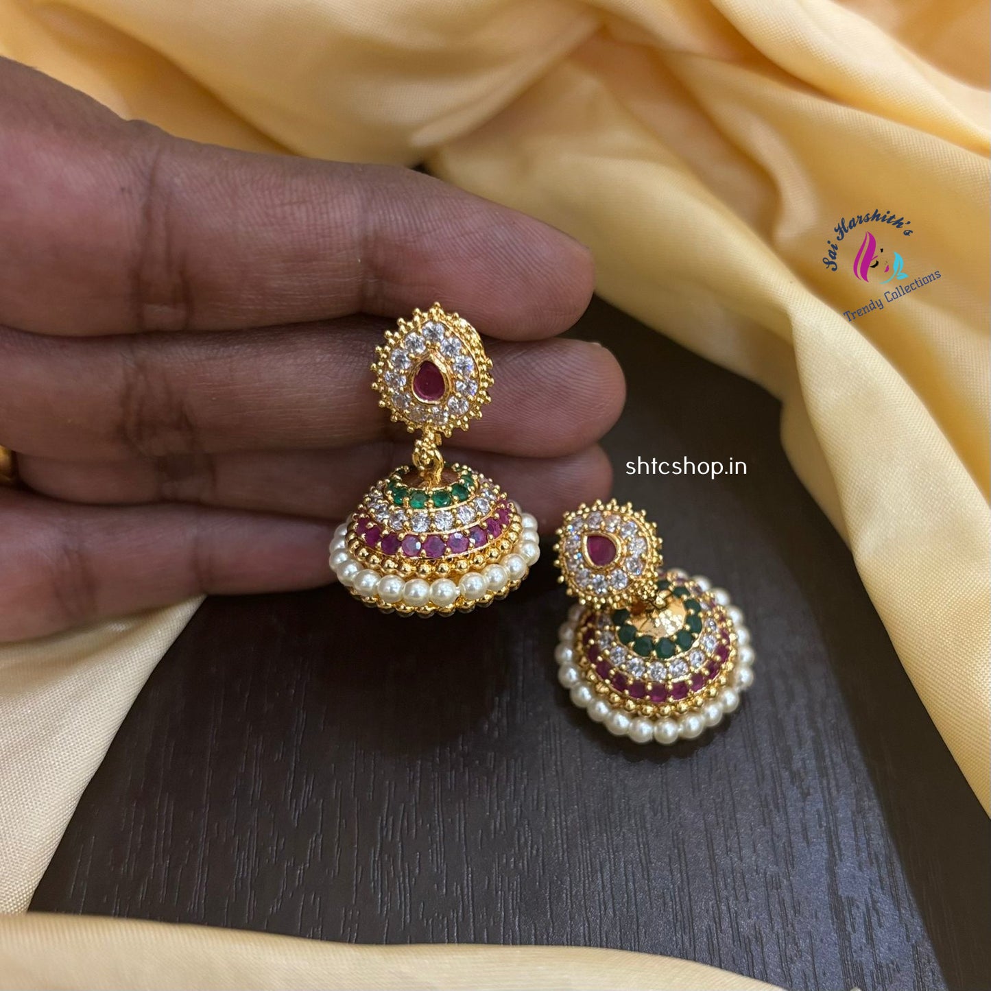 Cute trendy AD jumkas in 8 different colors - SHTC987 - Sai Harshith's Trendy Collections