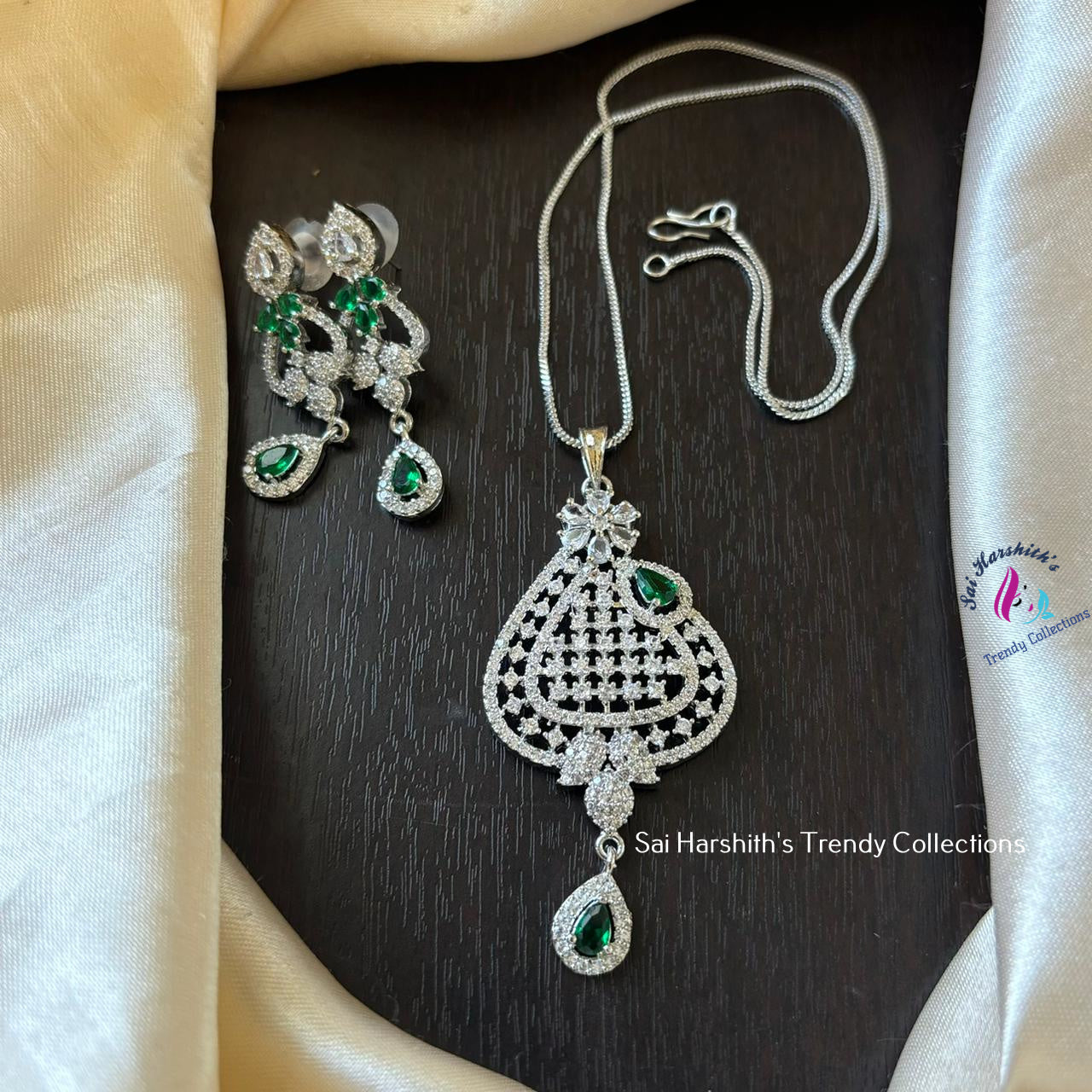 Dazzling Rhodium CZ Pendant Set - SHTC635 - Sai Harshith's Trendy Collections