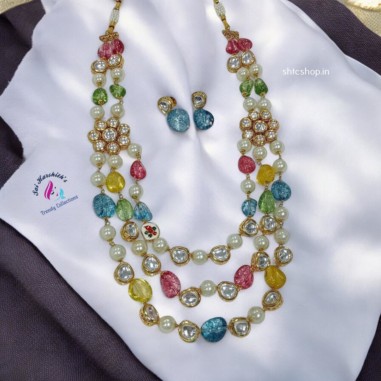 3 Layer Semiprecious beaded Statement haram - SHTC899 - Sai Harshith's Trendy Collections