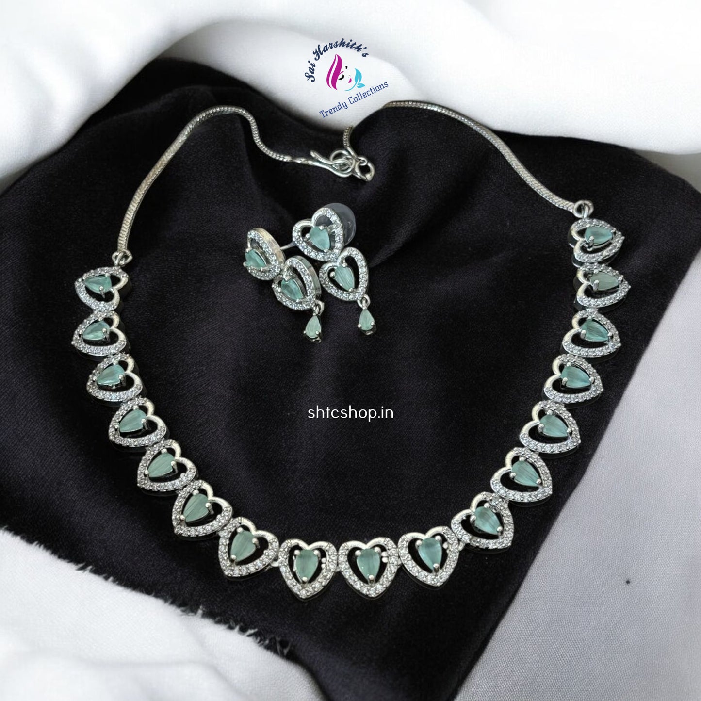 Celestial Glimmer CZ Majesty Necklace Set - SHTC639 - Sai Harshith's Trendy Collections