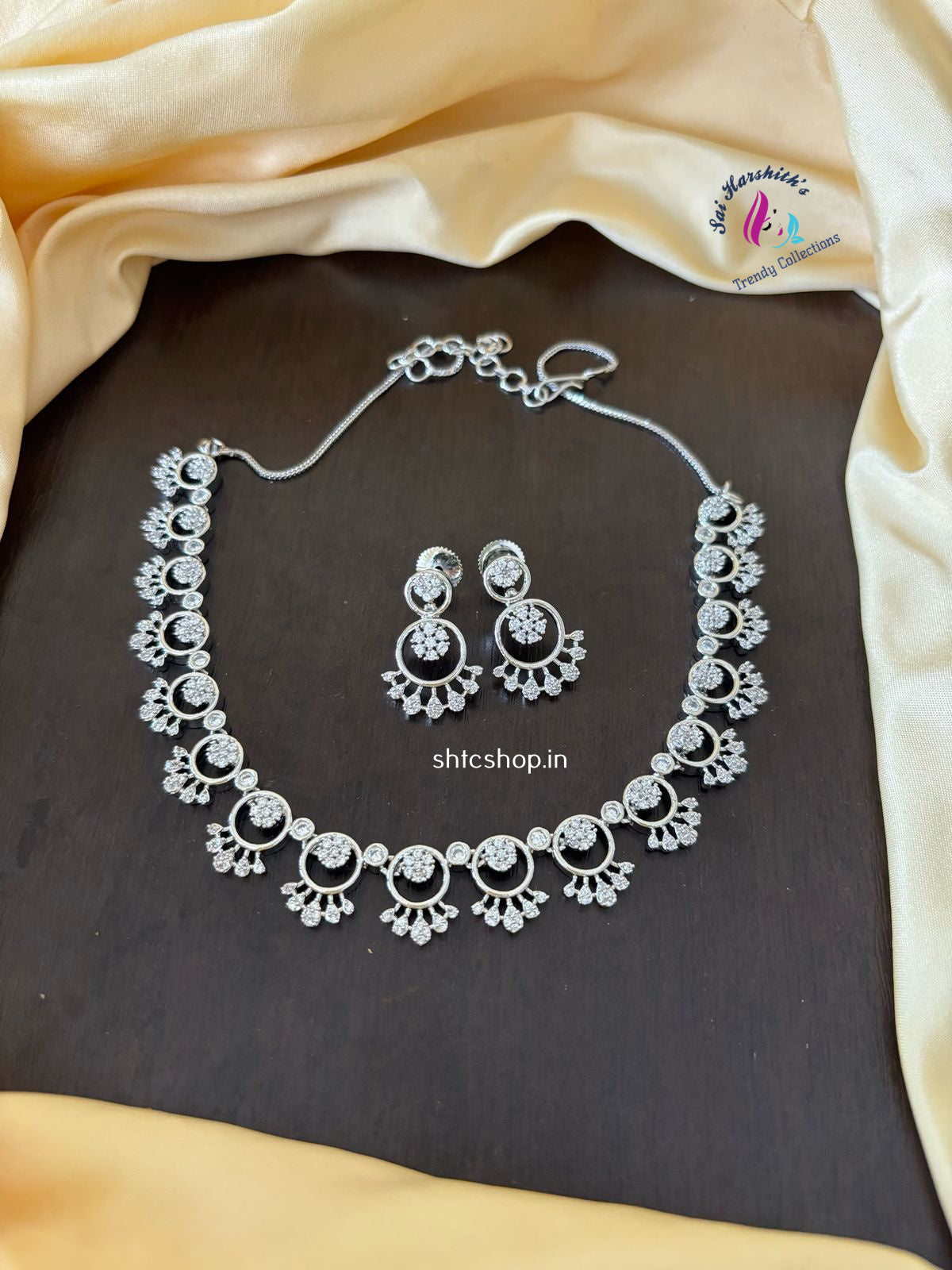 Cute Silver Finish AD Necklace set - SHTC961 - Sai Harshith's Trendy Collections
