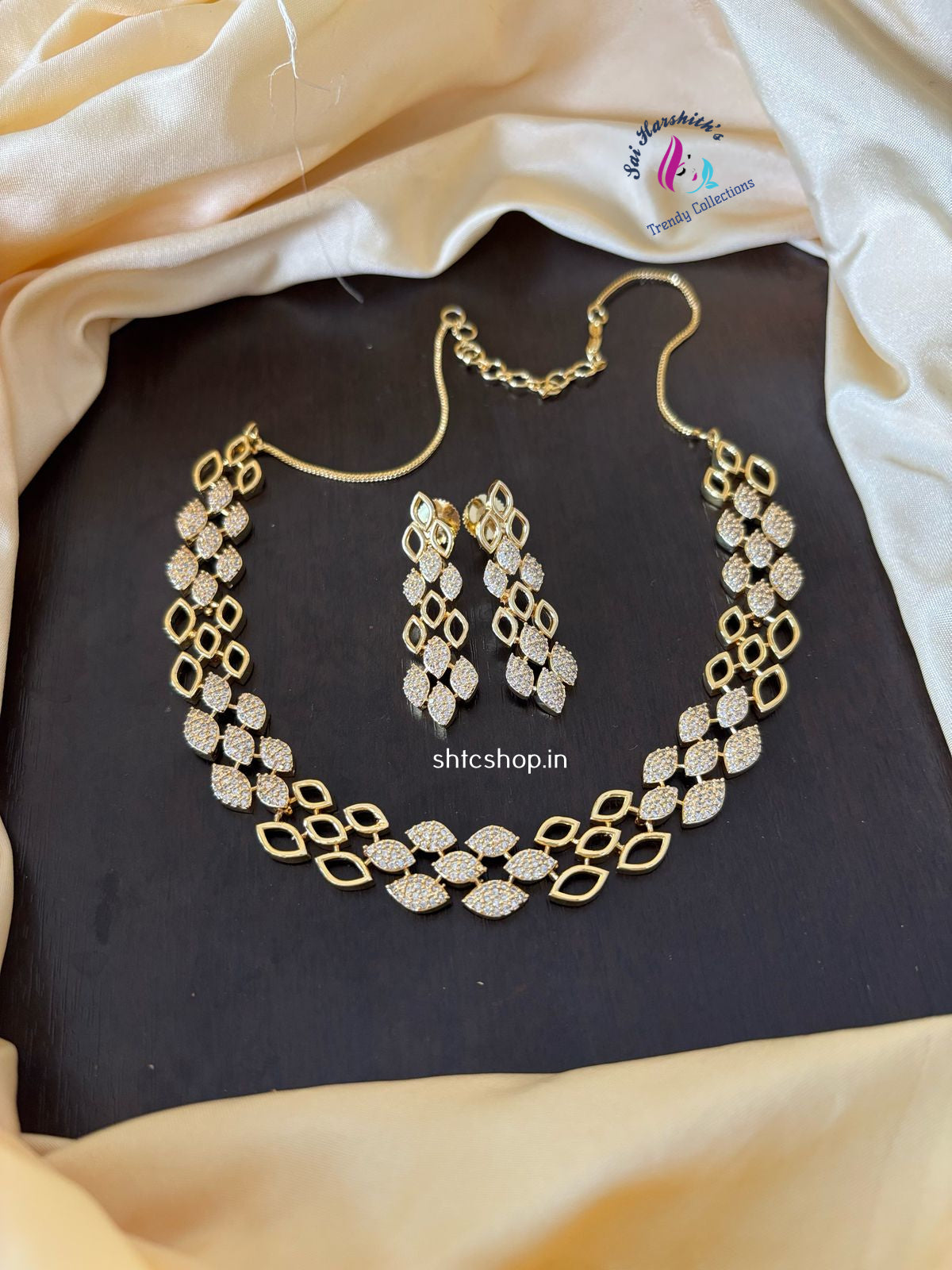 Cute Gold Finish AD Necklace set - SHTC957 - Sai Harshith's Trendy Collections
