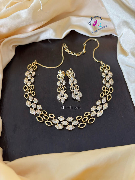 Cute Gold Finish AD Necklace set - SHTC957 - Sai Harshith's Trendy Collections