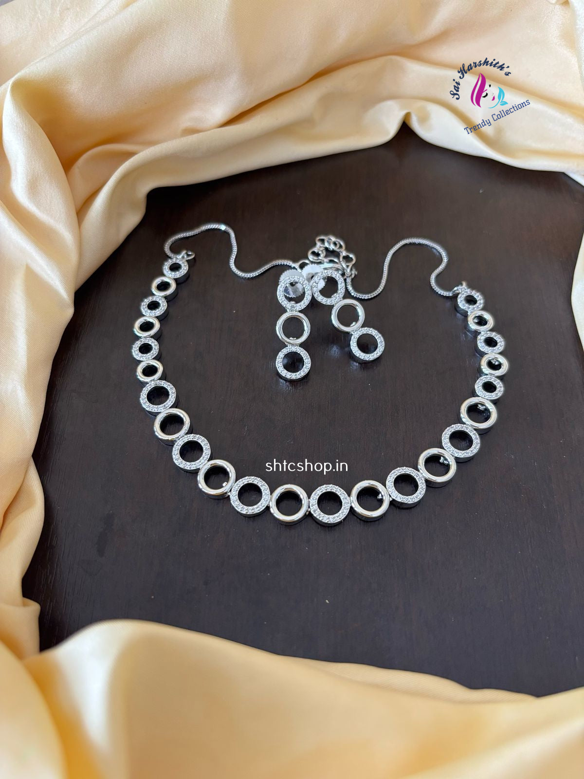 Cute Silver Finish AD Necklace set - SHTC952 - Sai Harshith's Trendy Collections