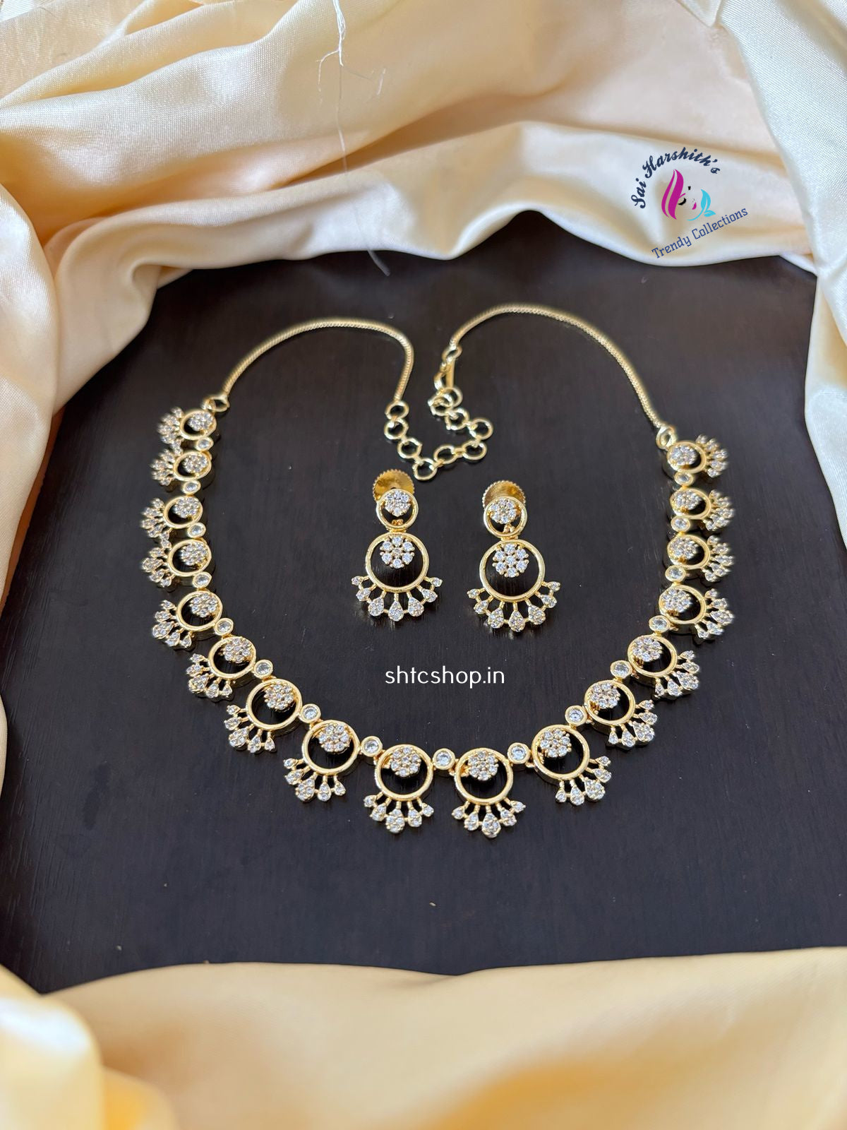 Cute Gold Finish AD Necklace set - SHTC953 - Sai Harshith's Trendy Collections