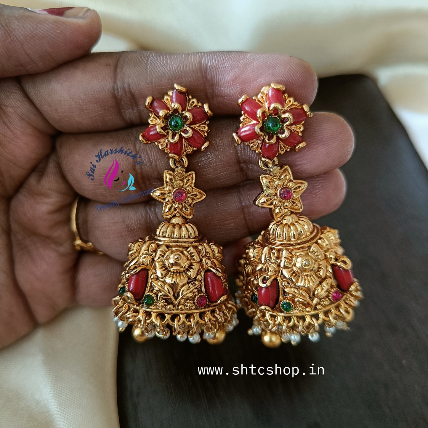 Real Coral / Pavizham Jumkas - SHTC809 - Sai Harshith's Trendy Collections